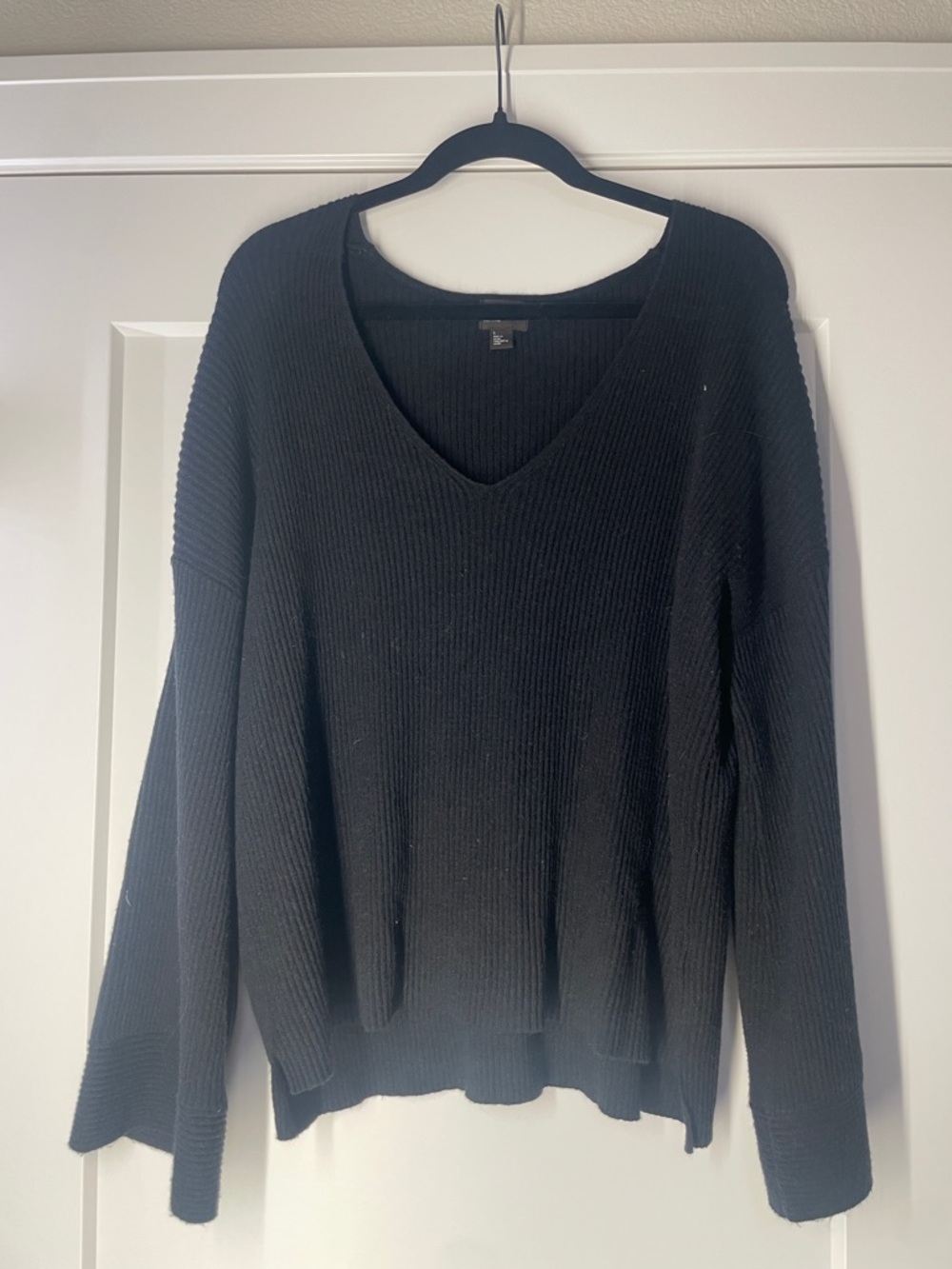 free press Black V-Neck Ribbed Knit Sweater